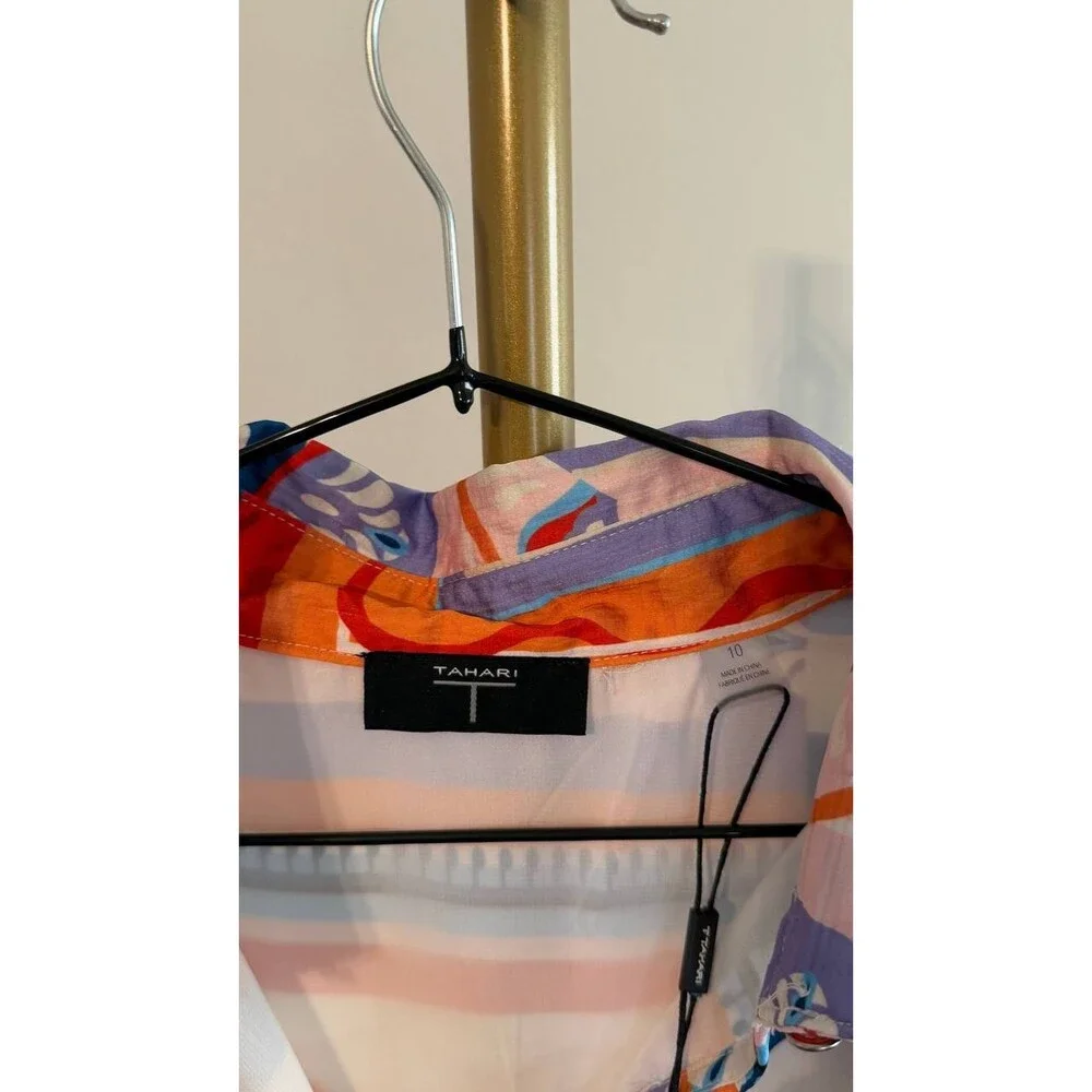 Tahari Women’s Printed Pleated Midi Shirtdress Como Tile Print 10 $138 NWT - Picture 9 of 10